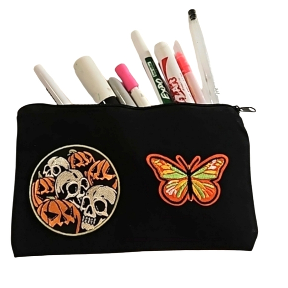 Hand crafted multi use bag  skull pumpkin butterfly iron pachwork farmhouse - Picture 1 of 17